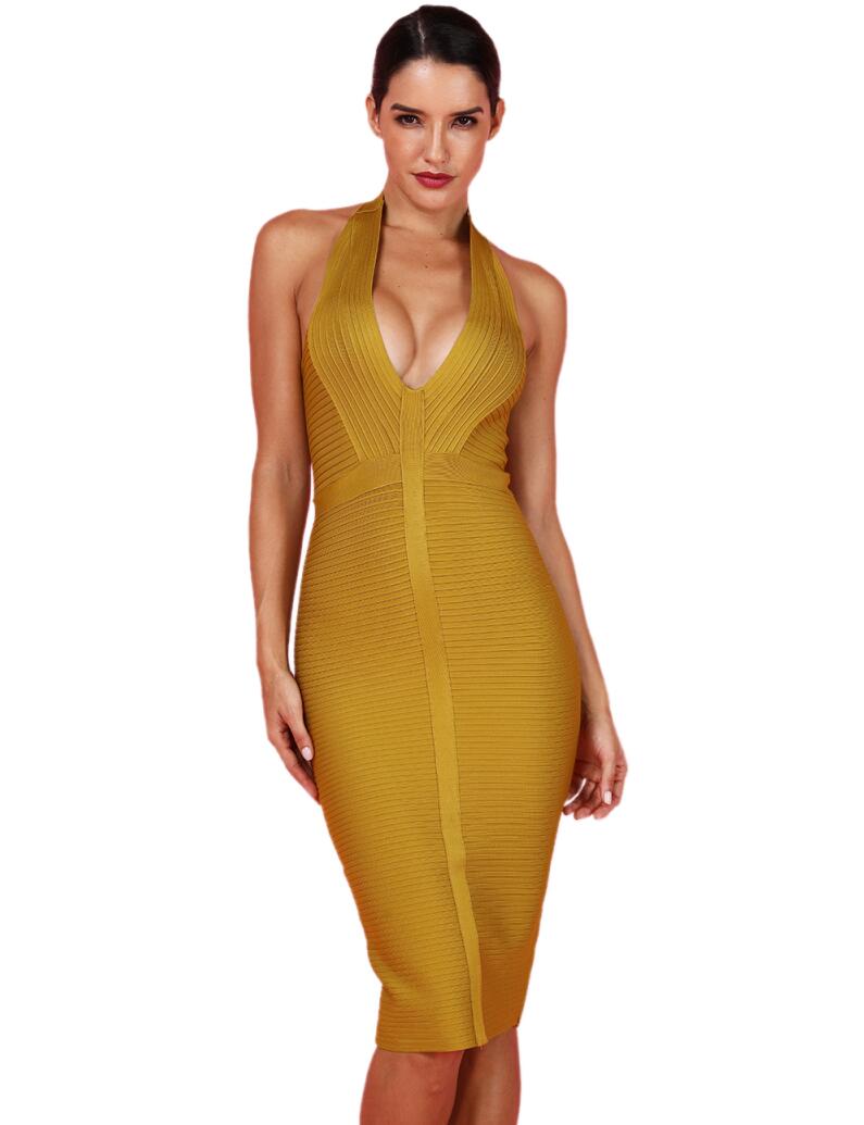 Halter Party Yellow Bandage Dress