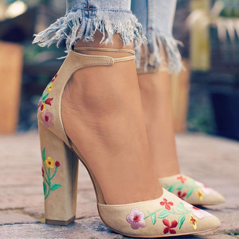 Flower Ankle Strap Party Shoes