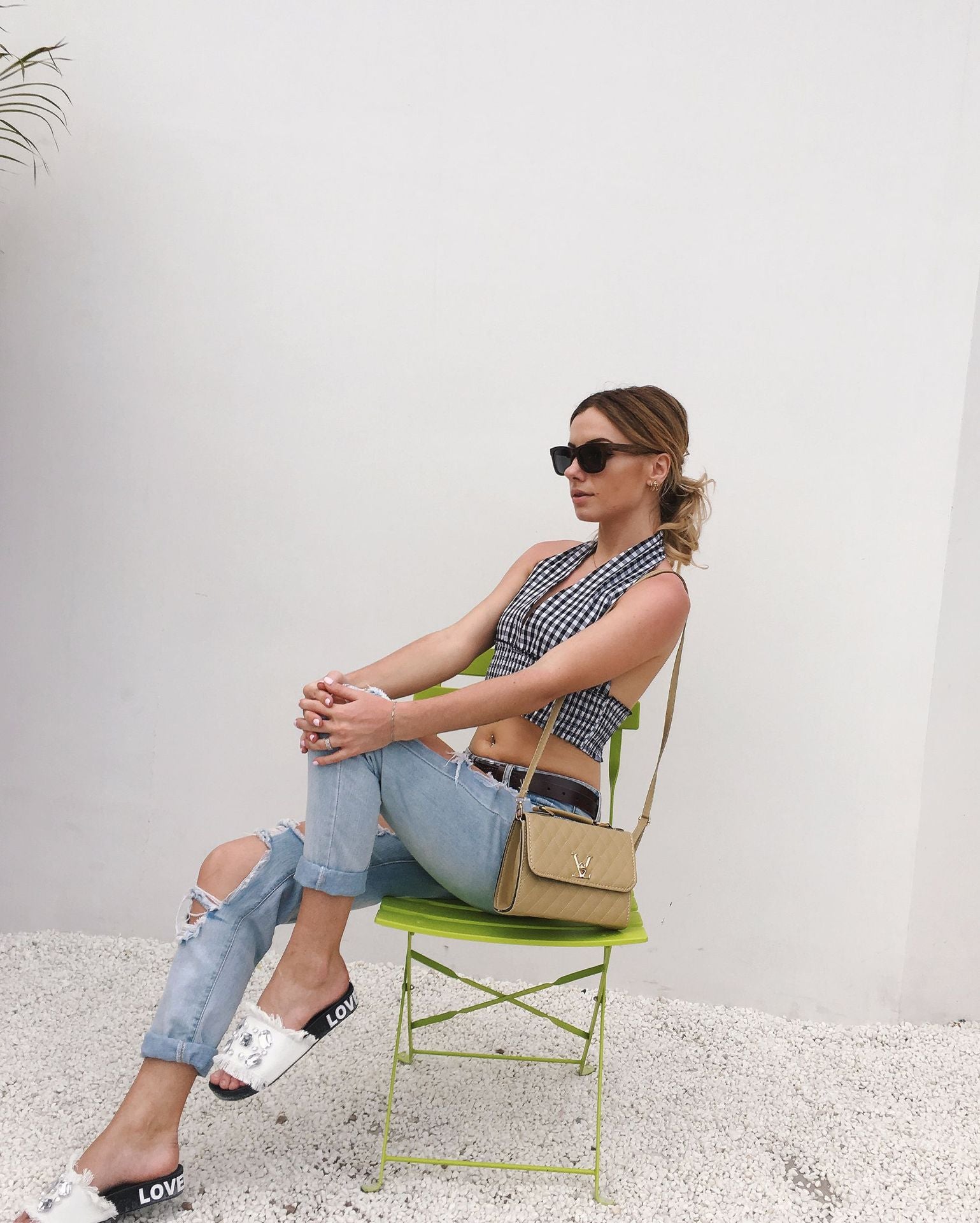 Europe and America plaid halter cropped  vest