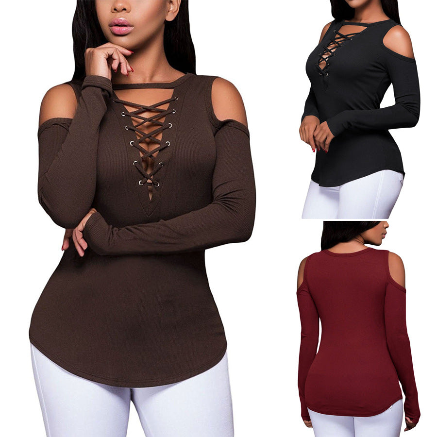 Strapless Cross Lacing long sleeved T-shirt