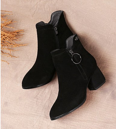 Chunky heels leather ladies Boots