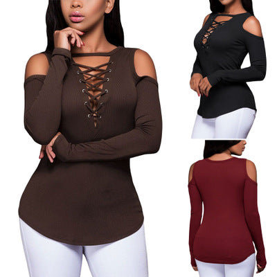 Strapless Cross Lacing long sleeved T-shirt
