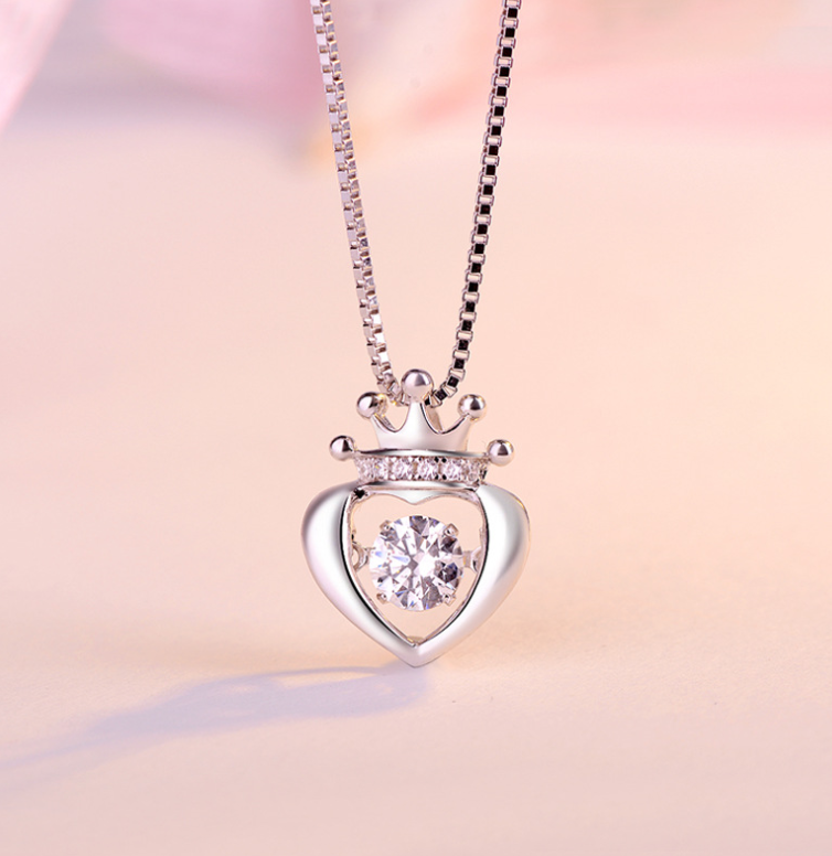 S925 sterling silver crown Queen's heart necklace