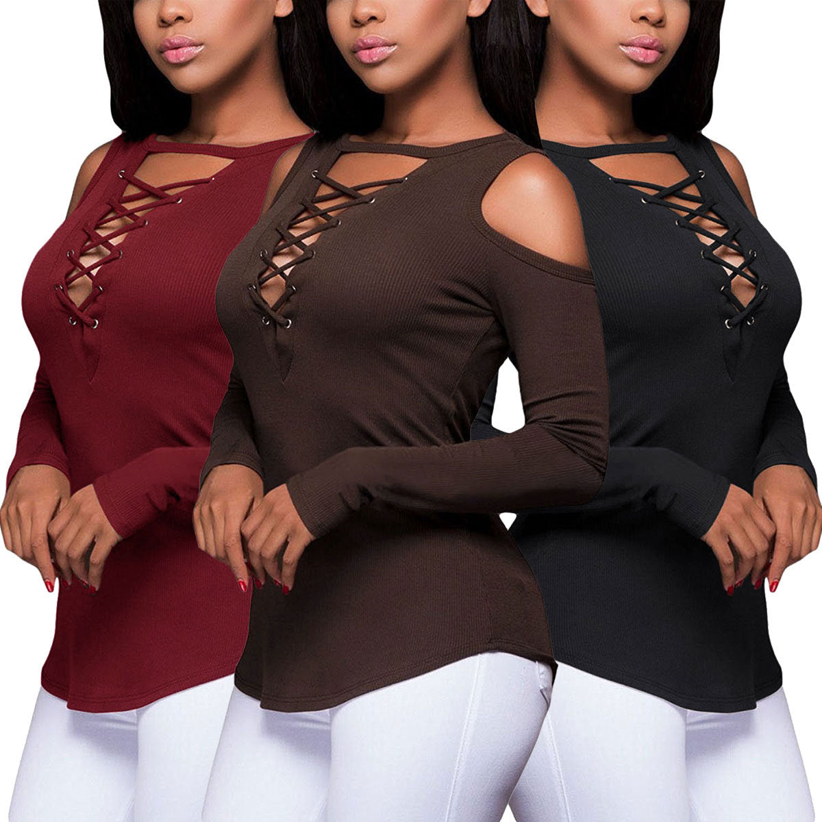Strapless Cross Lacing long sleeved T-shirt