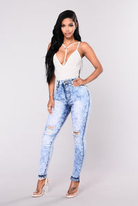 Classic High waist ladies stretch denim feet pants 