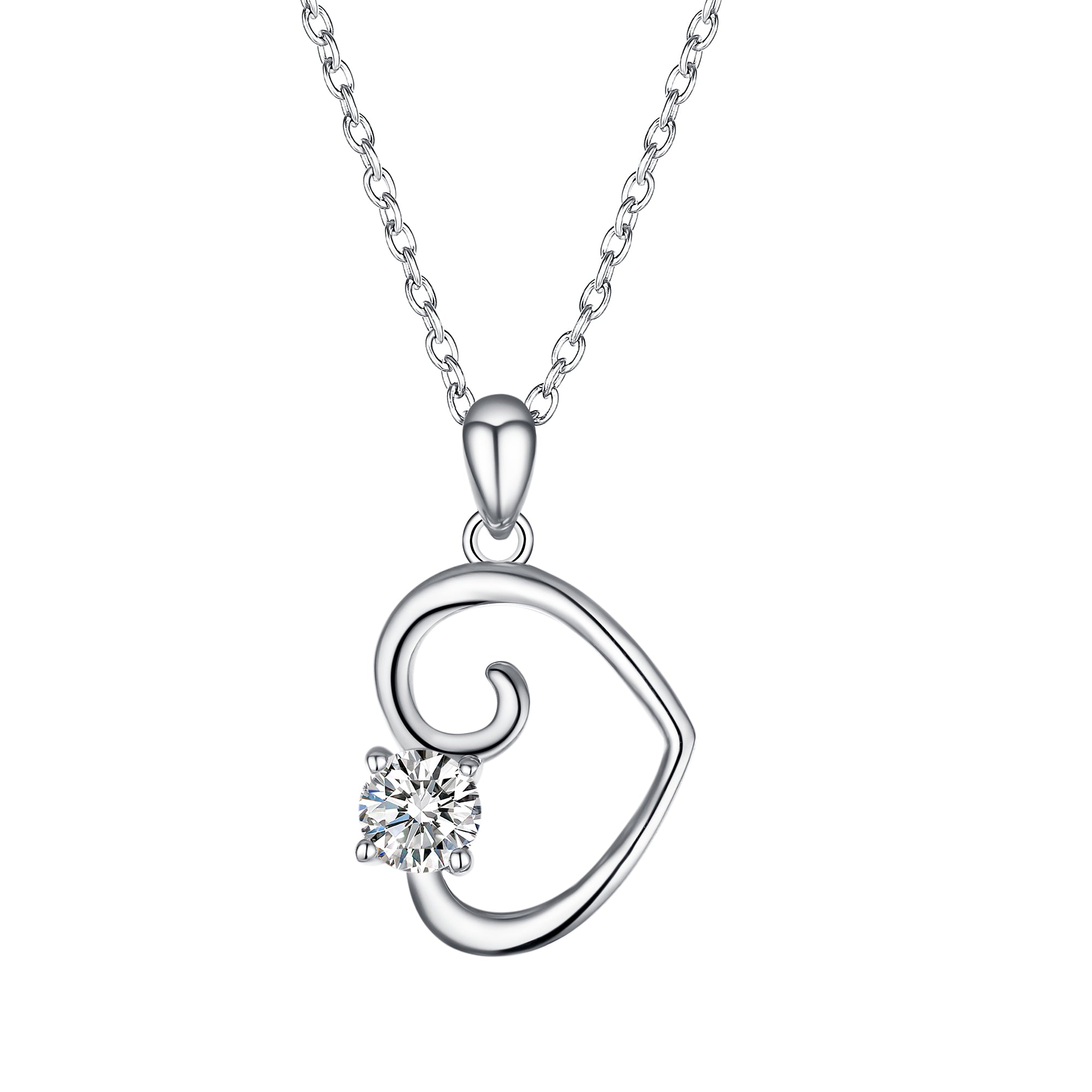 Heart Diamante Pendant 925 Silver Necklace