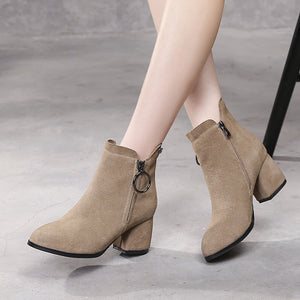 Chunky heels leather ladies Boots