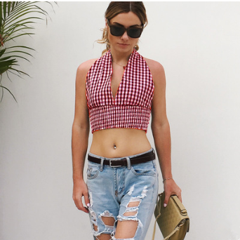 Europe and America plaid halter cropped  vest