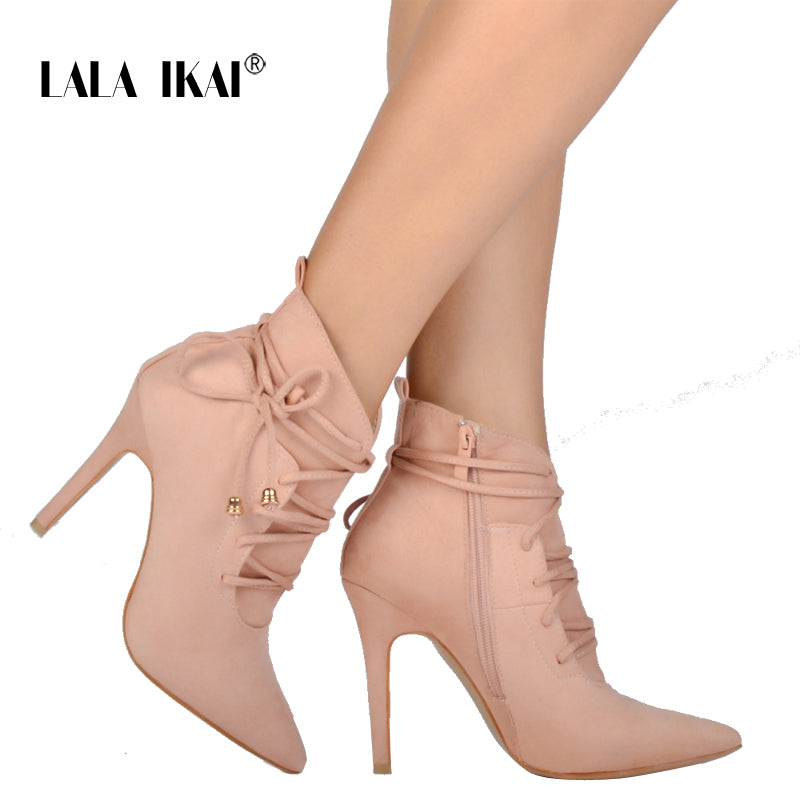 Ankle Boots High Heels Short Plush Pointed