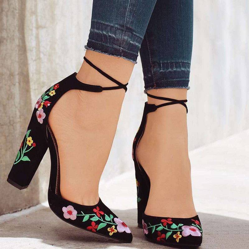 Flower Ankle Strap Party Shoes