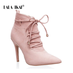 Ankle Boots High Heels Short Plush Pointed
