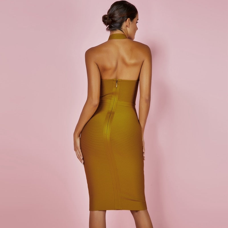 Halter Party Yellow Bandage Dress