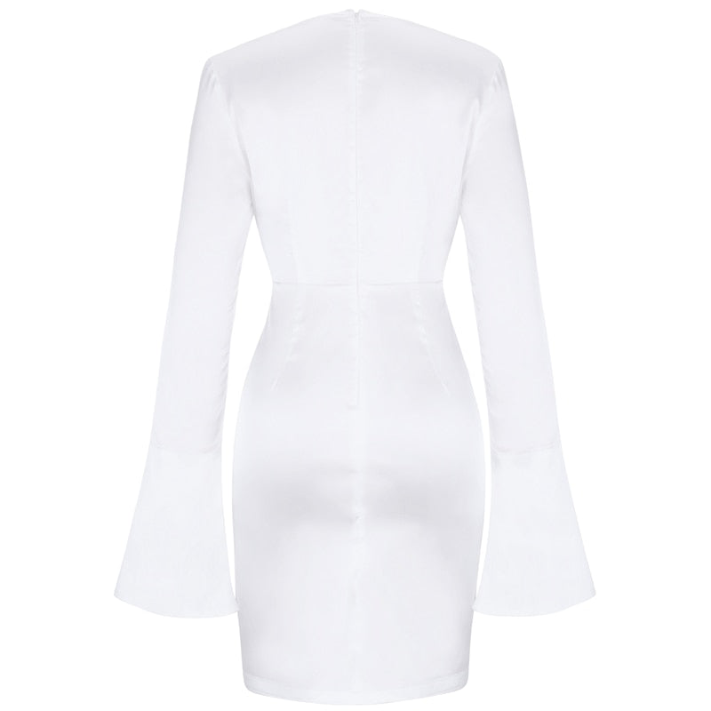 Celebrity White V Neck Bodycon Dress