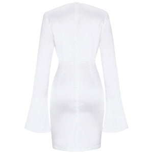 Celebrity White V Neck Bodycon Dress