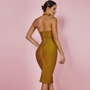 Halter Party Yellow Bandage Dress