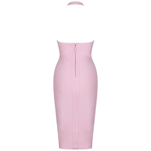 Backless Dress Pink Halter Midi