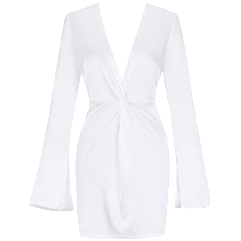 Celebrity White V Neck Bodycon Dress