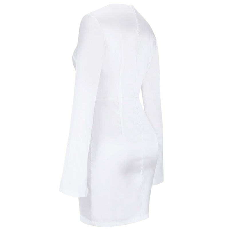 Celebrity White V Neck Bodycon Dress