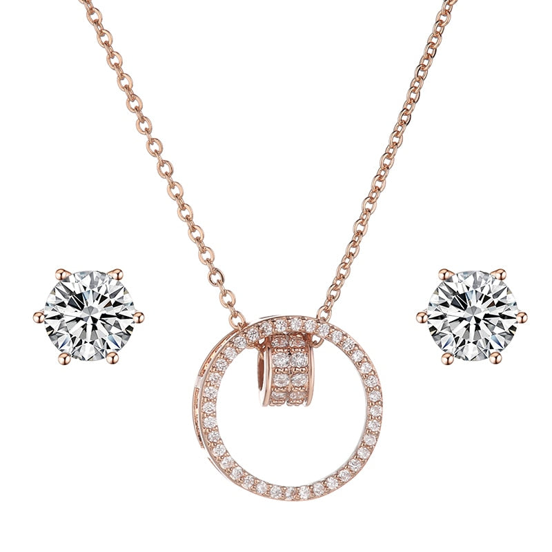 Rose Gold Watch Earring Necklace Set